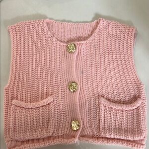 Pink Knit Vest with Gold Buttons